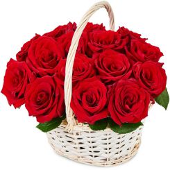 Bouquet of red roses in a basket 