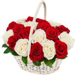 Basket of red and white roses 