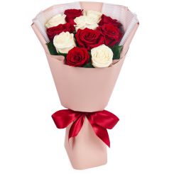 Roses red and white in bouquet 