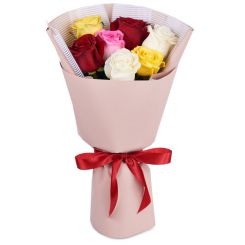 Букет из 6 разноцветных роз 