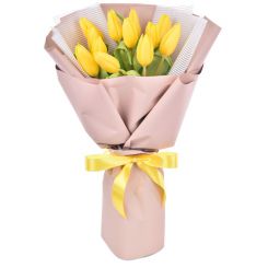 Yellow tulips in Athena's bouquet