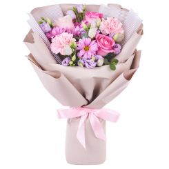 Bouquet of eustomas, roses, carnations 