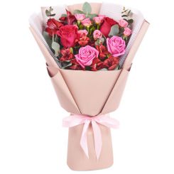 Alstromerias and roses in the Pink Panther bouquet