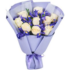 Bouquet of white roses and irises 